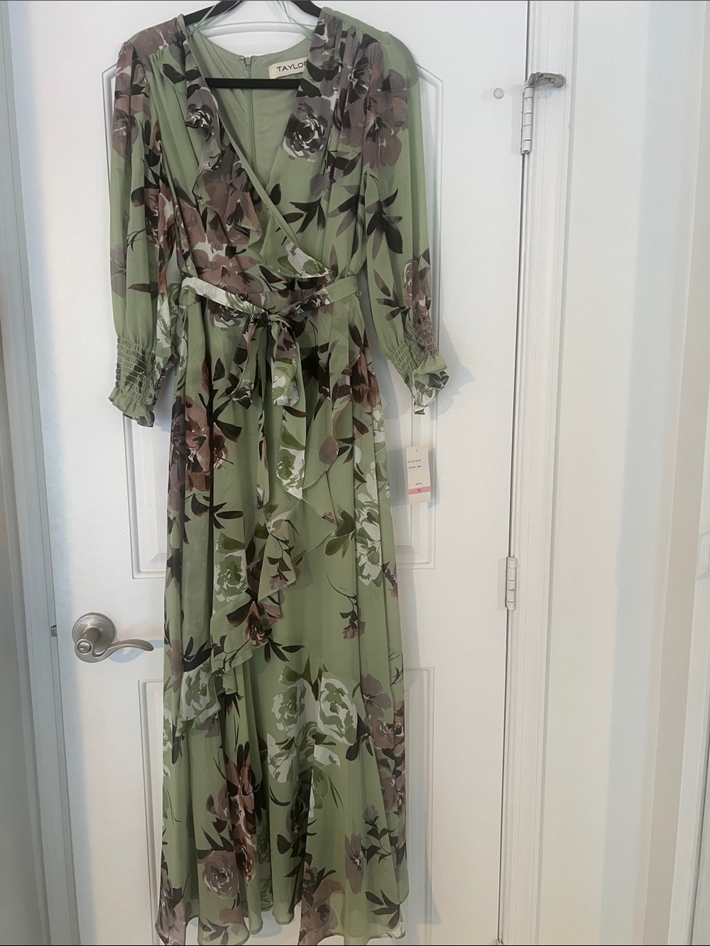 Taylor Olive Green Floral Wrap Maxi Dress